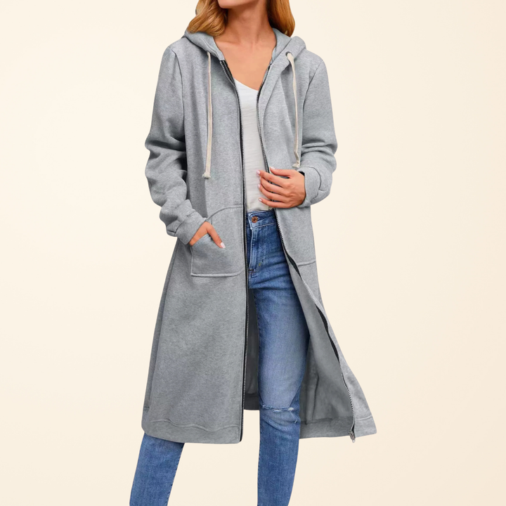 Madelyn - Entspannte, lange Zip-Strickjacke