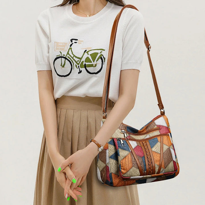 Carly – Handtasche aus veganem Leder im geometrischen Patchwork-Design