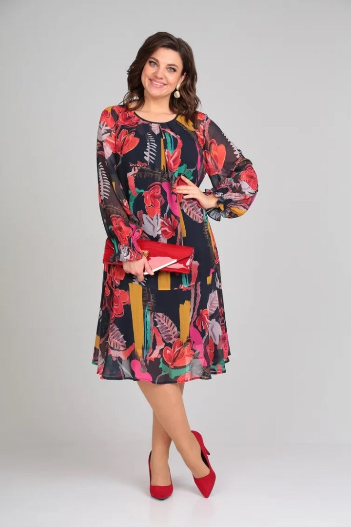 Flora – Modernes Midikleid mit Blumenmuster