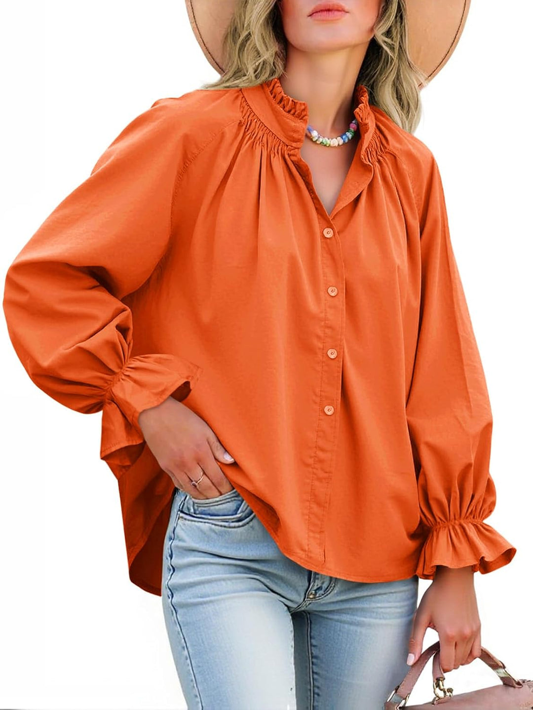 Livia – Bluse mit Puffärmeln und Knopfleiste aus Baumwolle