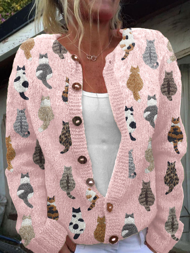 Ashy – Strickjacke mit entspanntem Katzen-Print