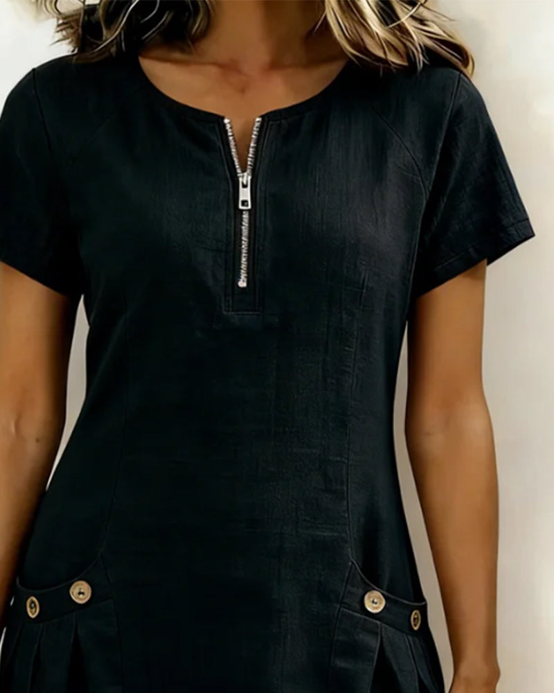 Vania - Baumwollkleid mit Reißverschlusstasche