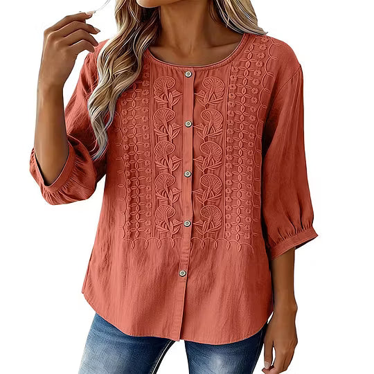 Lorrie - Bluse aus bestickter Baumwolle und Leinen