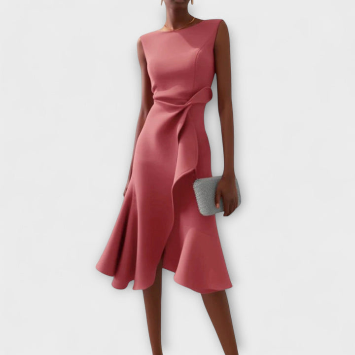 Maris – Asymmetrisches Midi-Kleid in Drapierung-Optik