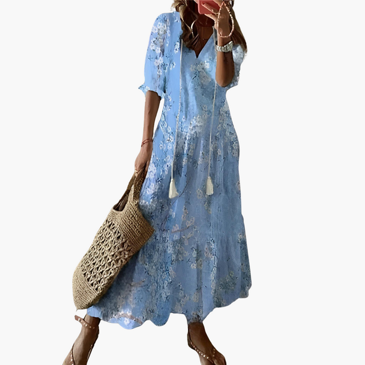 Emma | Boho Vintage Sommerkleid mit V-Ausschnitt