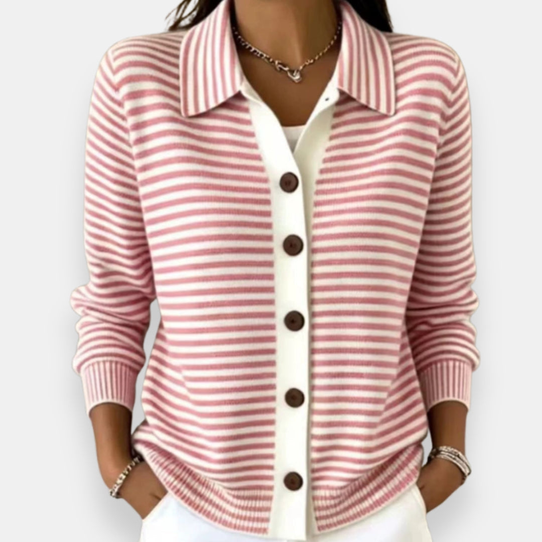 Jamie – Gestreifte Knopf-Strickjacke