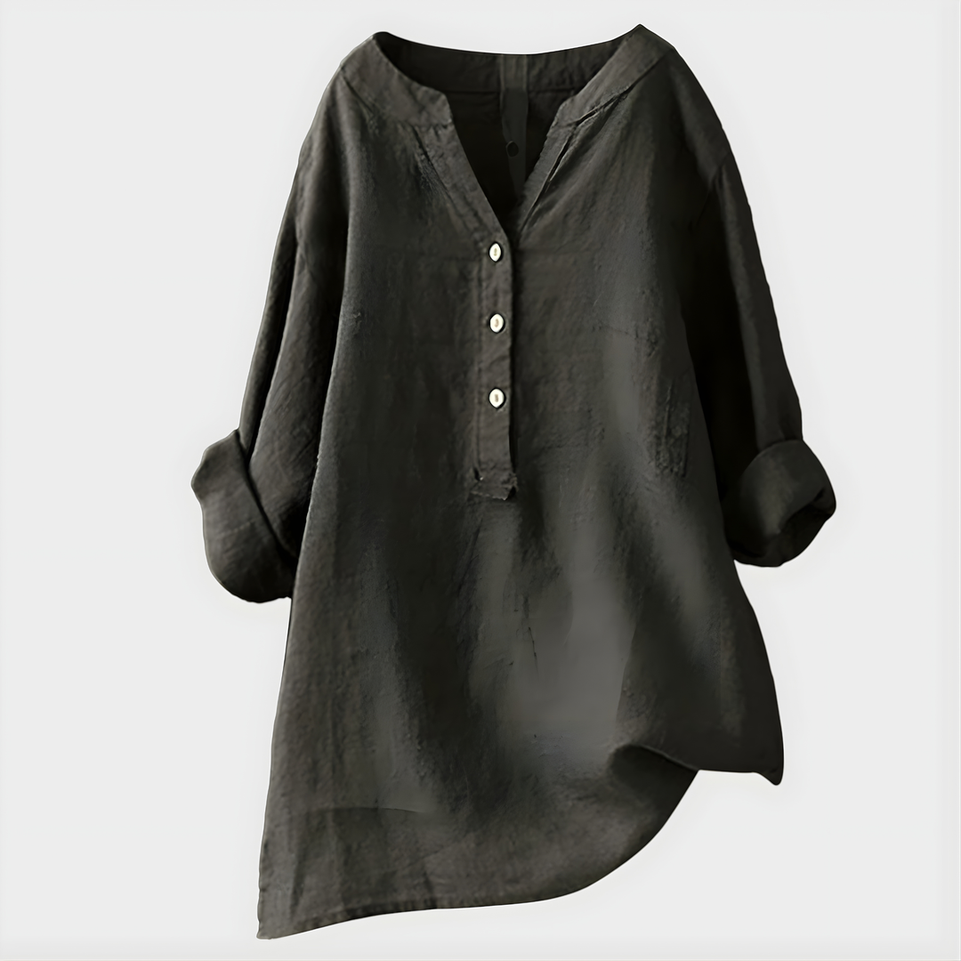 Nikki – Elegante V-Ausschnitt-Bluse aus Baumwoll-Leinen-Mix