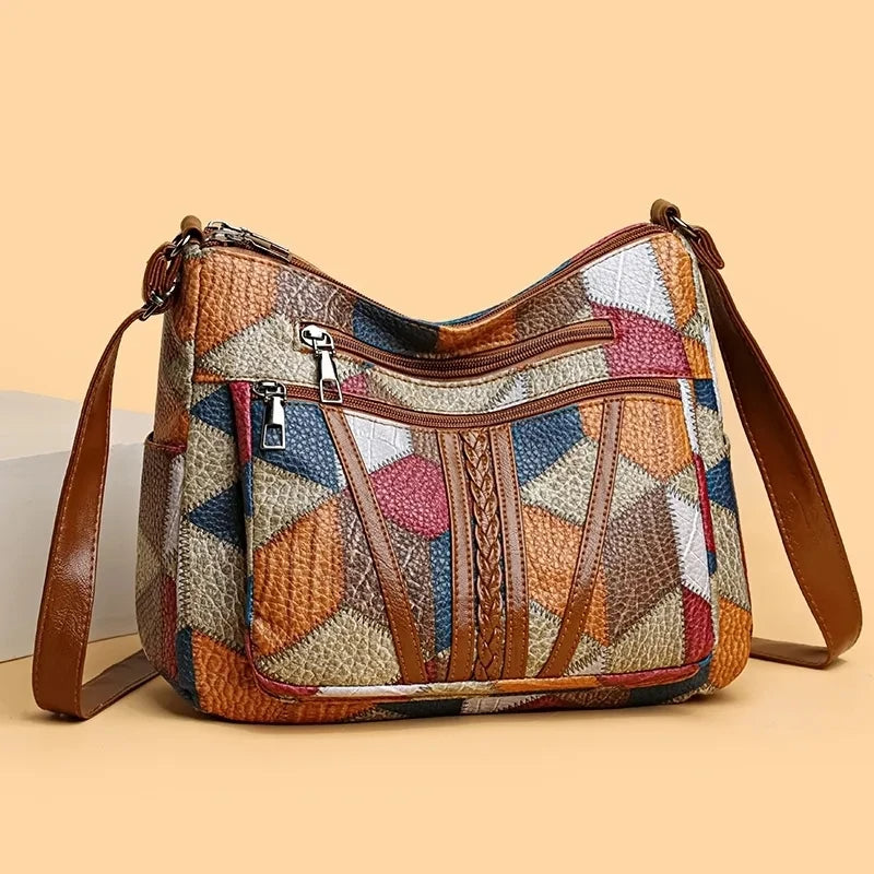 Carly – Handtasche aus veganem Leder im geometrischen Patchwork-Design