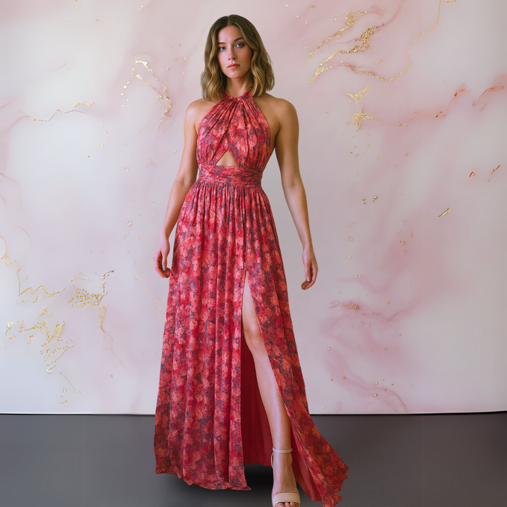 Vania – Elegantes florales Maxikleid mit offenem Rücken