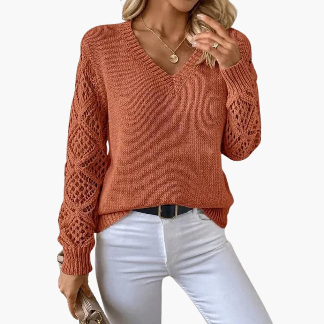 Jade | Stilvoller V-Ausschnitt-Pullover mit handgefertigten Details