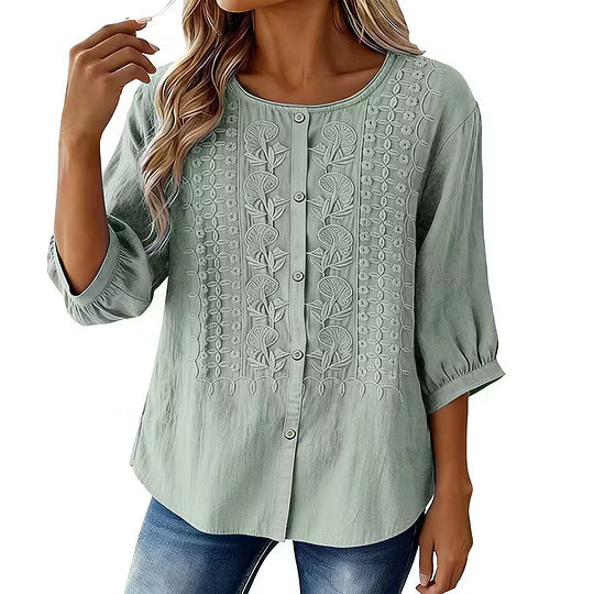 Lorrie - Bluse aus bestickter Baumwolle und Leinen