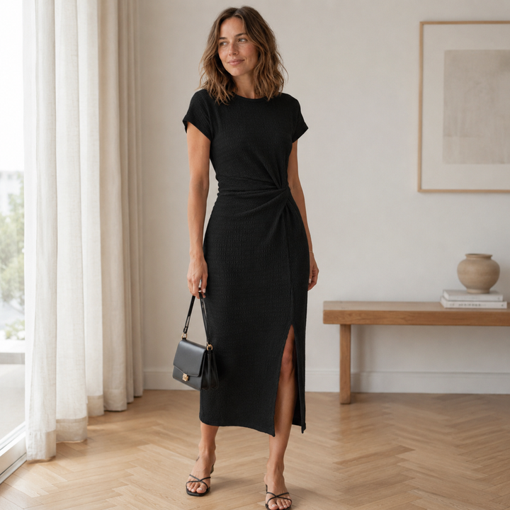 Pricila - Geripptes Midikleid mit Knoten-Detail