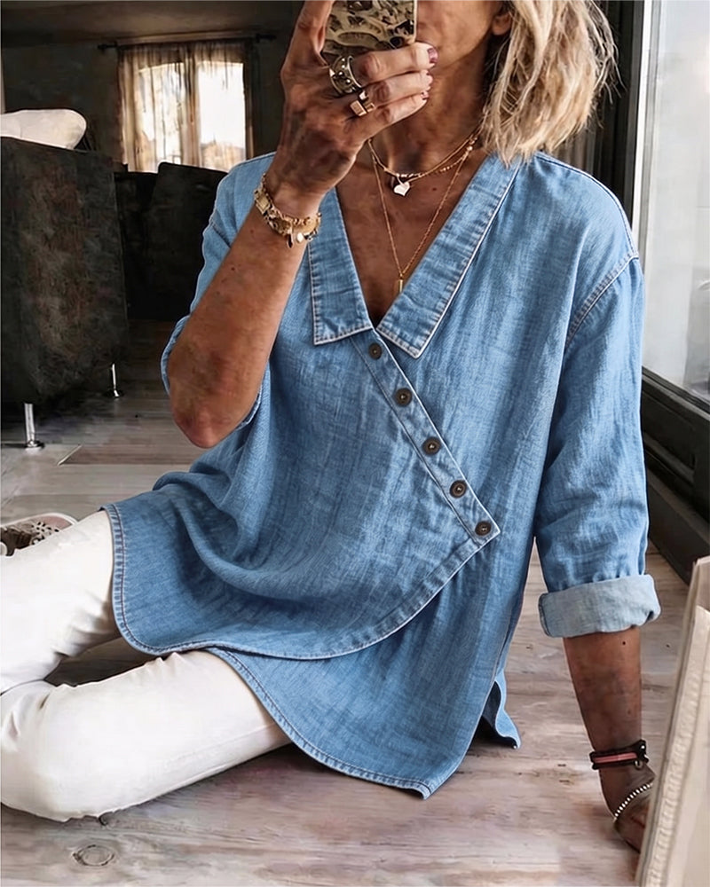 Veronica – Jeansbluse mit Knopfleiste
