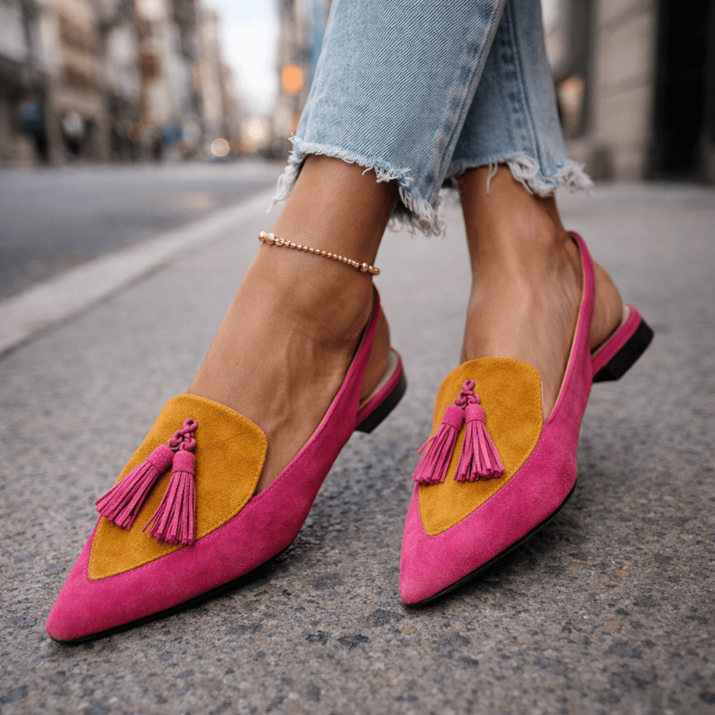 Pola – Sandalen in Veloursleder-Optik mit Quastenriemen