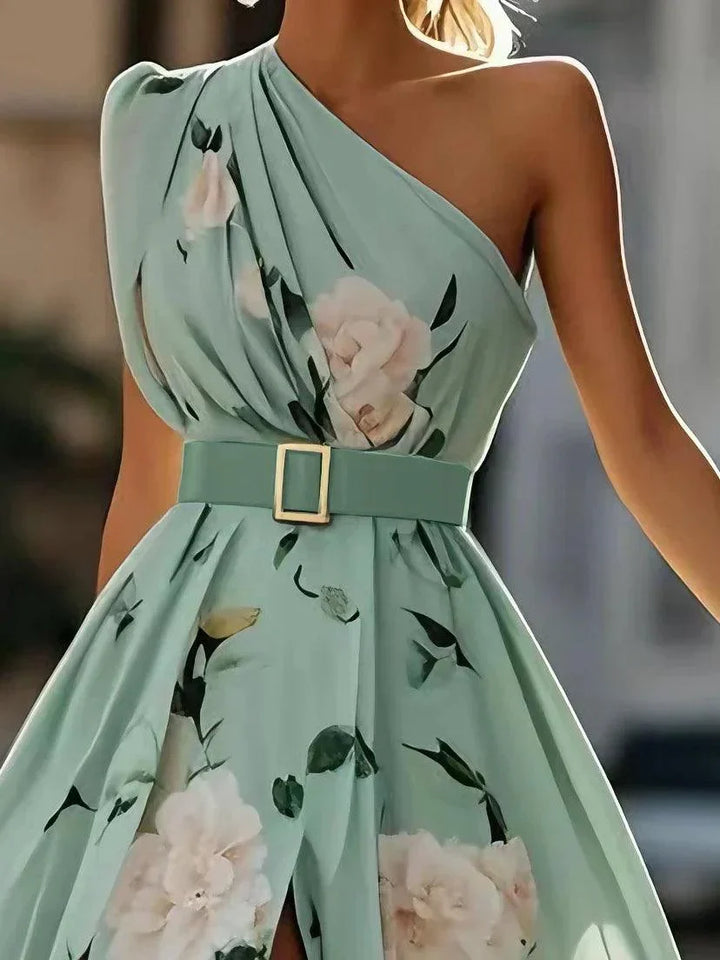 Erica - Hellgrünes Maxikleid mit Blumenmuster