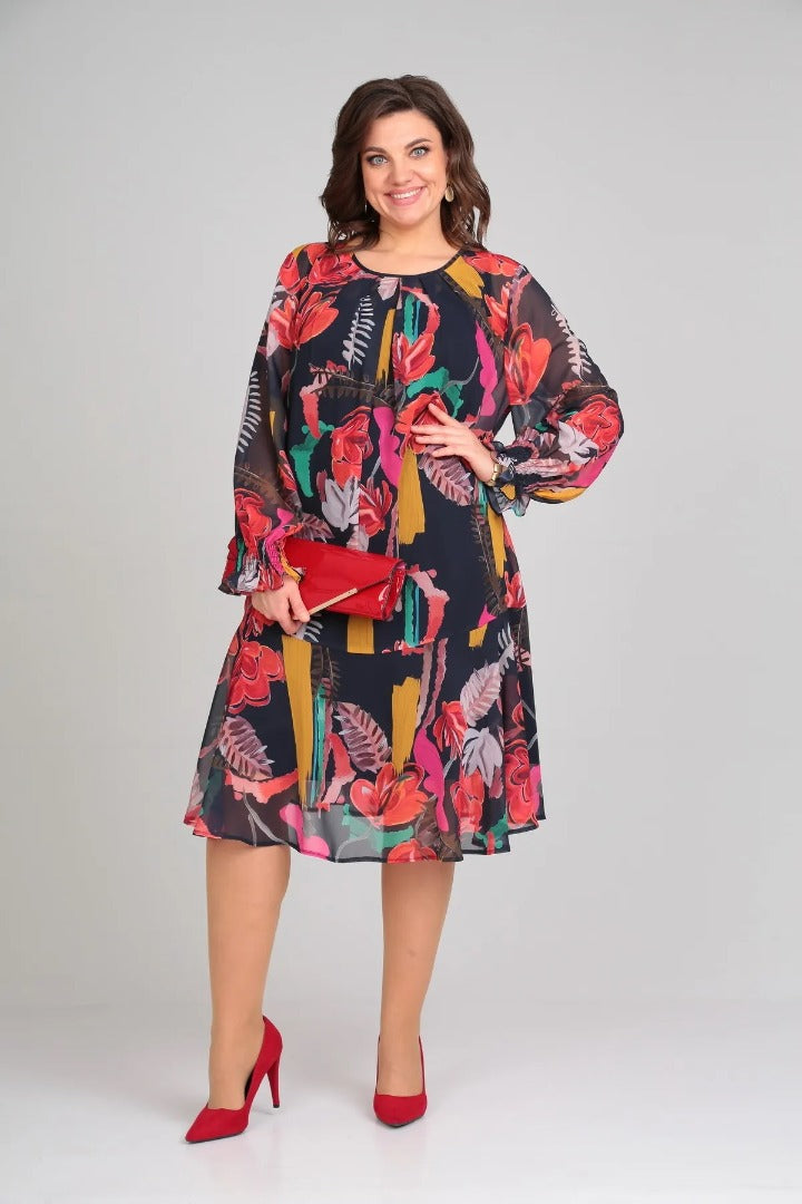 Flora – Modernes Midikleid mit Blumenmuster