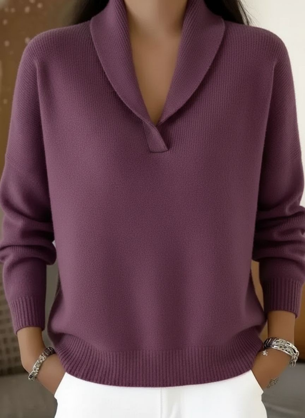 Berkley – Weicher Pullover mit V-Ausschnitt und Schalkragen