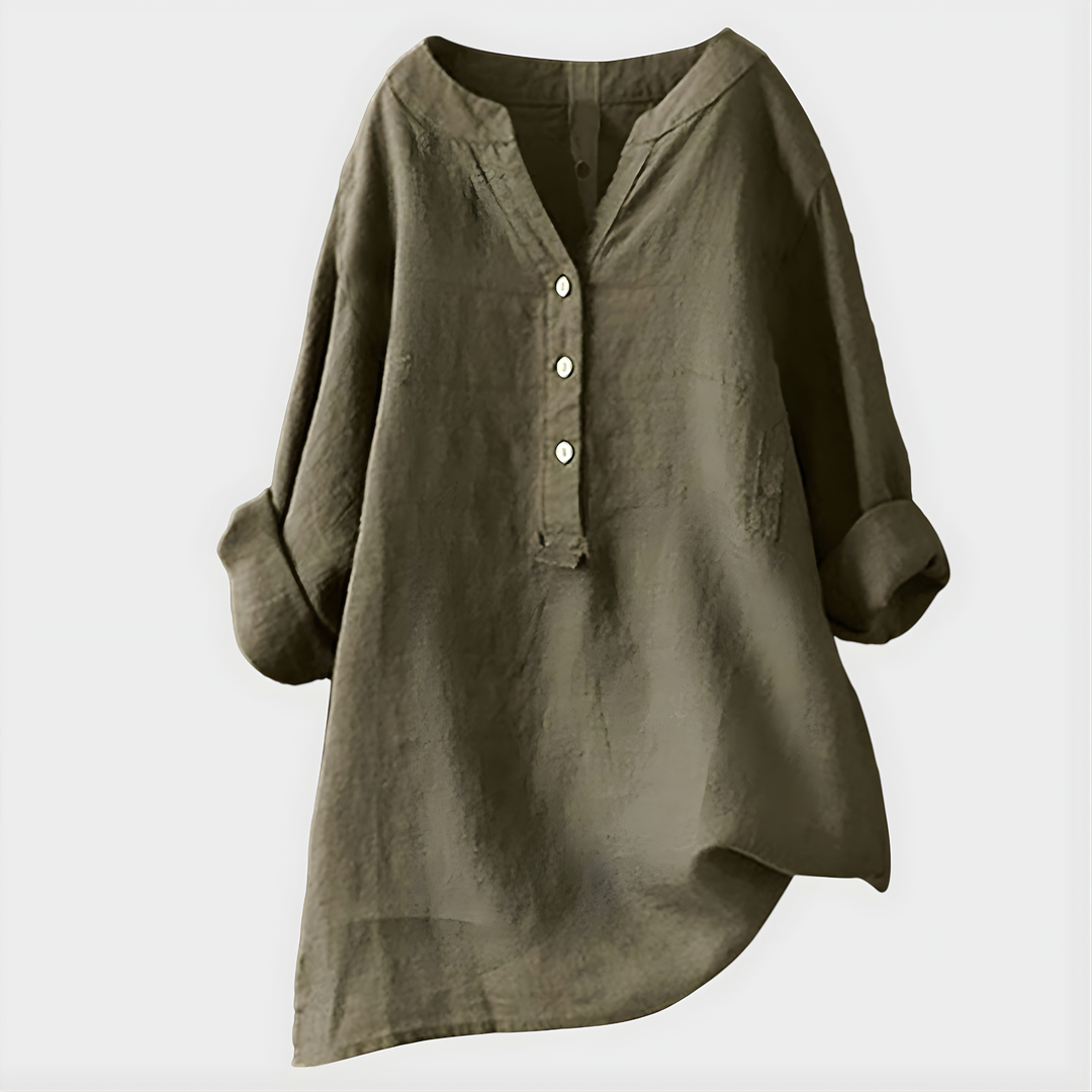 Nikki – Elegante V-Ausschnitt-Bluse aus Baumwoll-Leinen-Mix