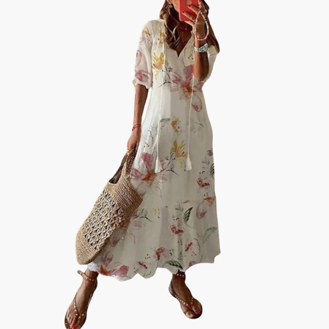 Emma | Boho Vintage Sommerkleid mit V-Ausschnitt