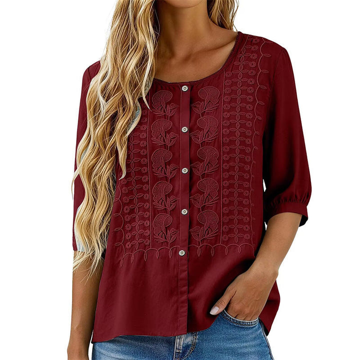 Lorrie - Bluse aus bestickter Baumwolle und Leinen