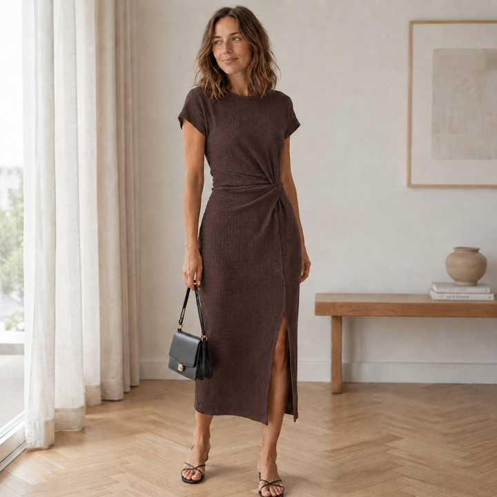 Pricila - Geripptes Midikleid mit Knoten-Detail