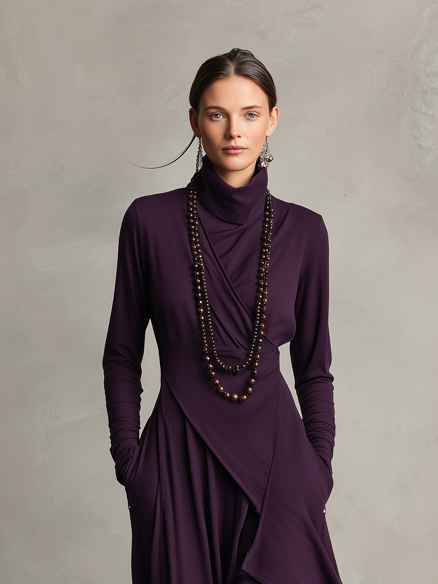 Carrie – Asymmetrisches Strick-Maxikleid mit Rollkragen