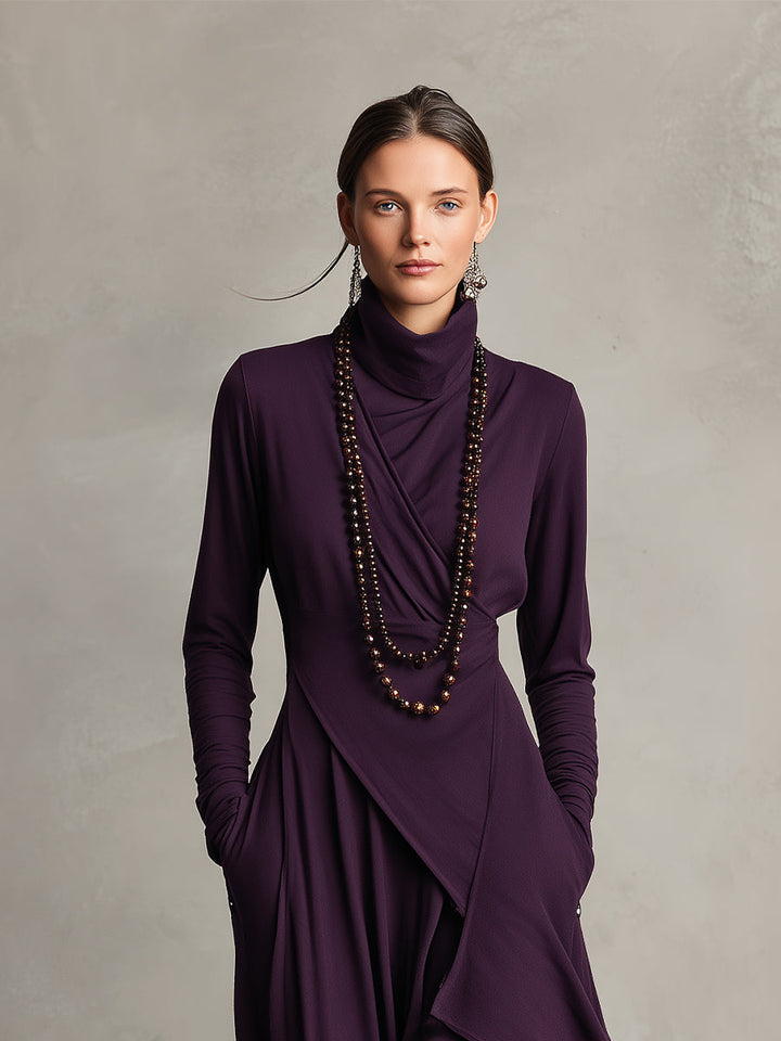 Carrie – Asymmetrisches Strick-Maxikleid mit Rollkragen