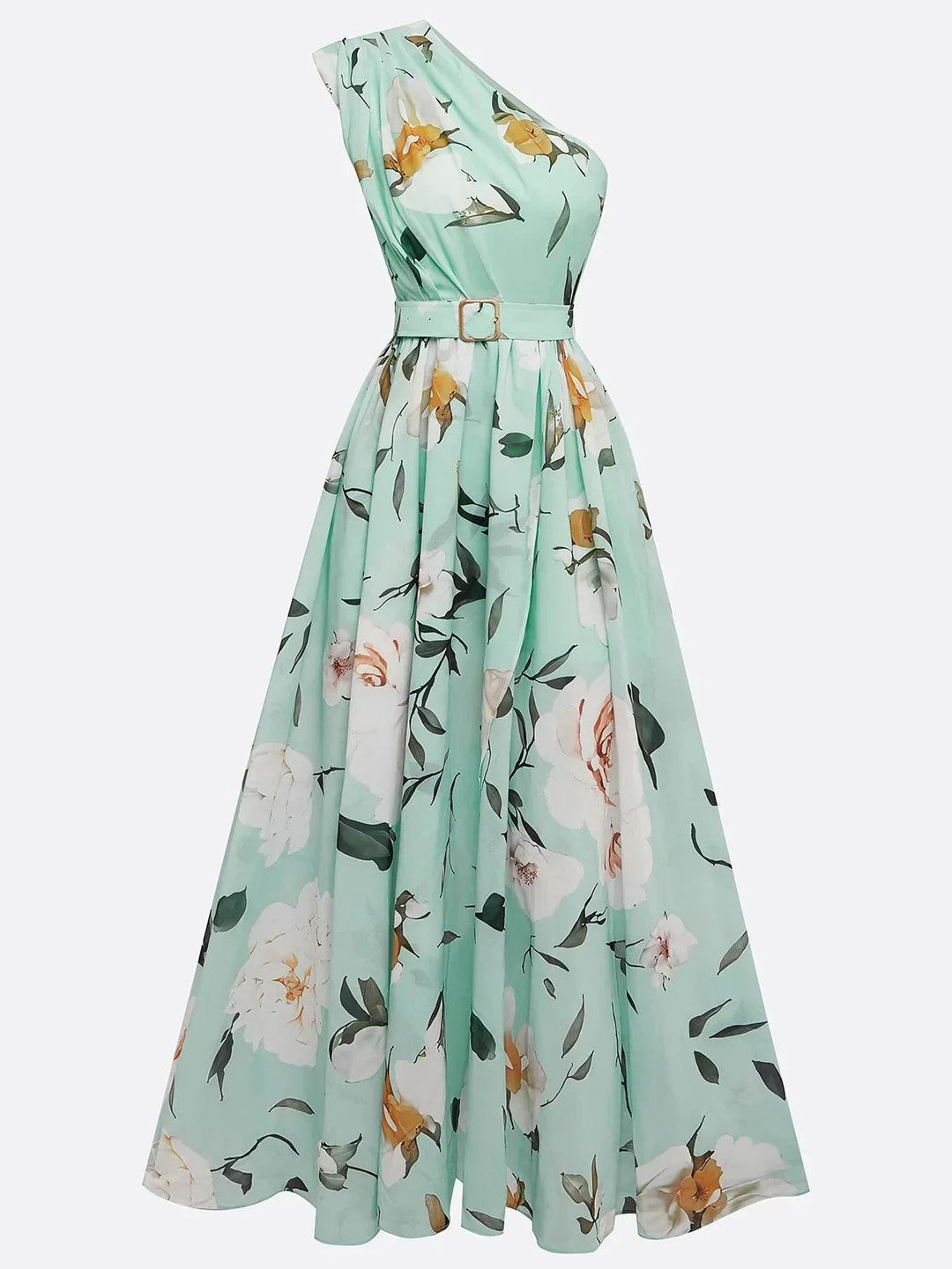 Erica - Hellgrünes Maxikleid mit Blumenmuster
