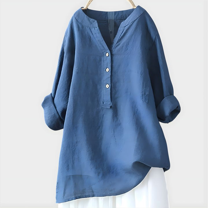 Nikki – Elegante V-Ausschnitt-Bluse aus Baumwoll-Leinen-Mix