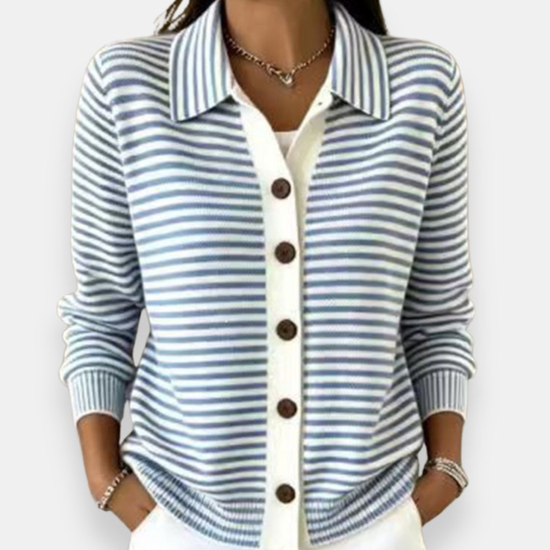 Jamie – Gestreifte Knopf-Strickjacke