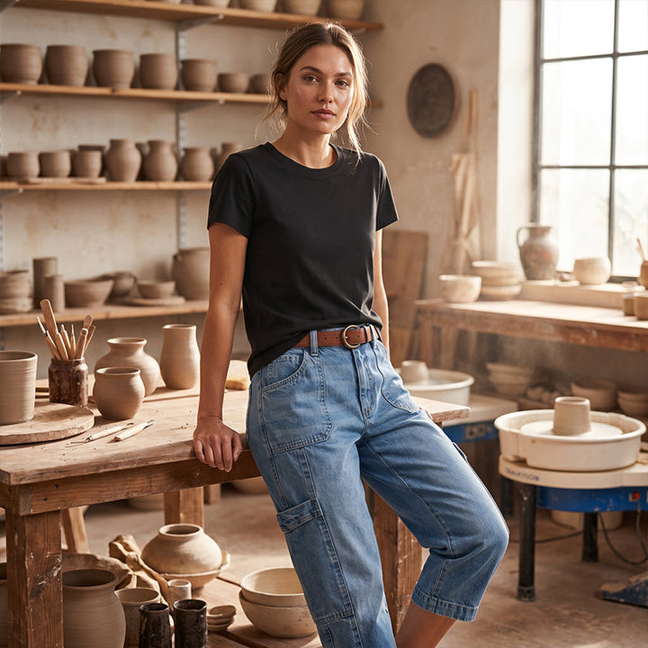 Keisha – Verkürzte Stretch-Cargojeans