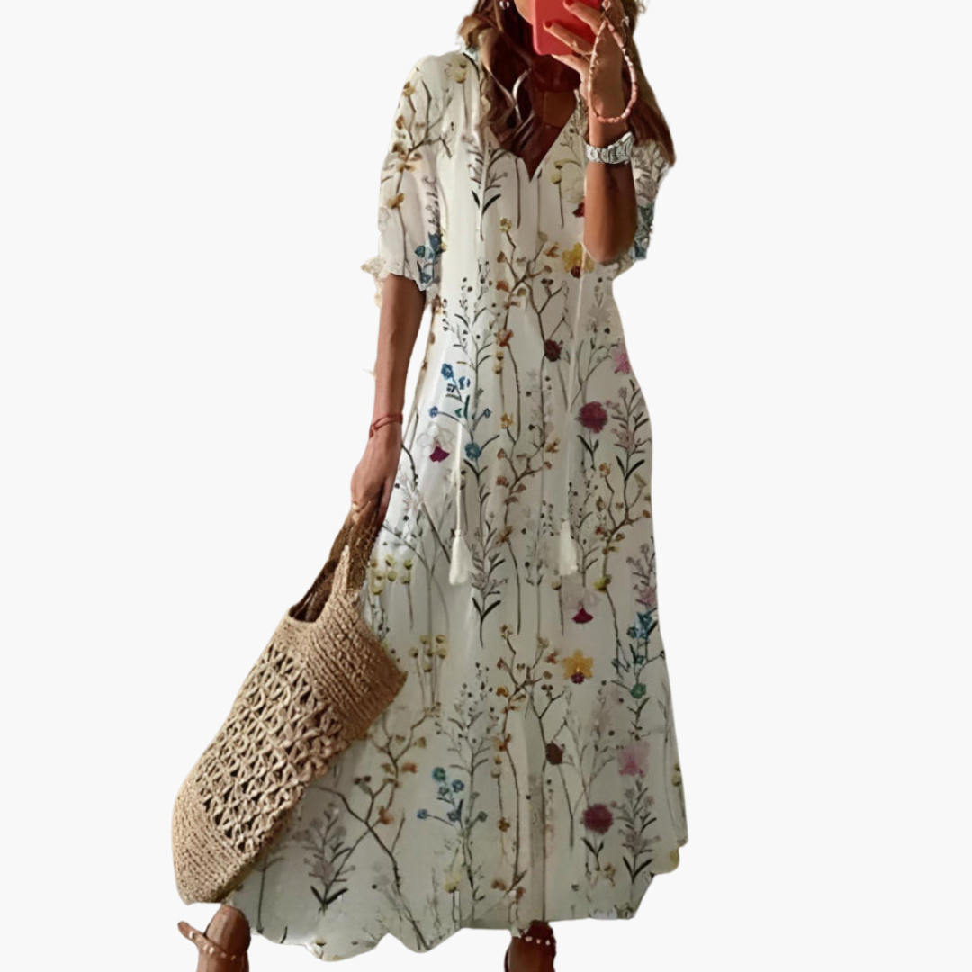 Emma | Boho Vintage Sommerkleid mit V-Ausschnitt