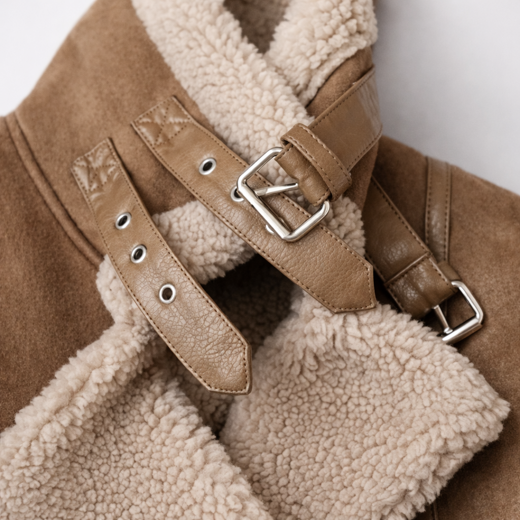 Aurelia – Fliegerjacke aus Veloursleder mit Lammfellbesatz