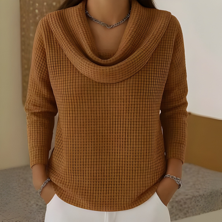 Natalia – Warmer Waffel-Pullover mit elegantem Wasserfallkragen