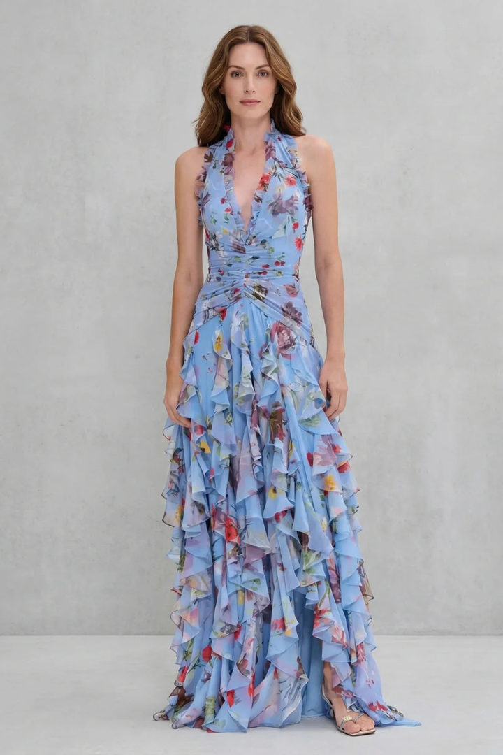 Rosalinda – Florales Neckholder-Maxikleid