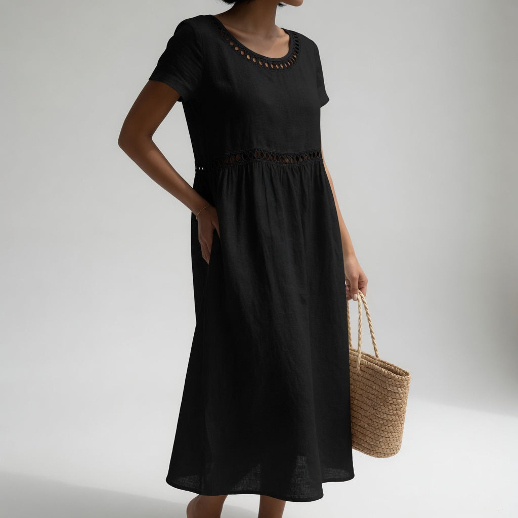 Kyra – Midikleid aus Leinenmischgewebe mit Stickerei