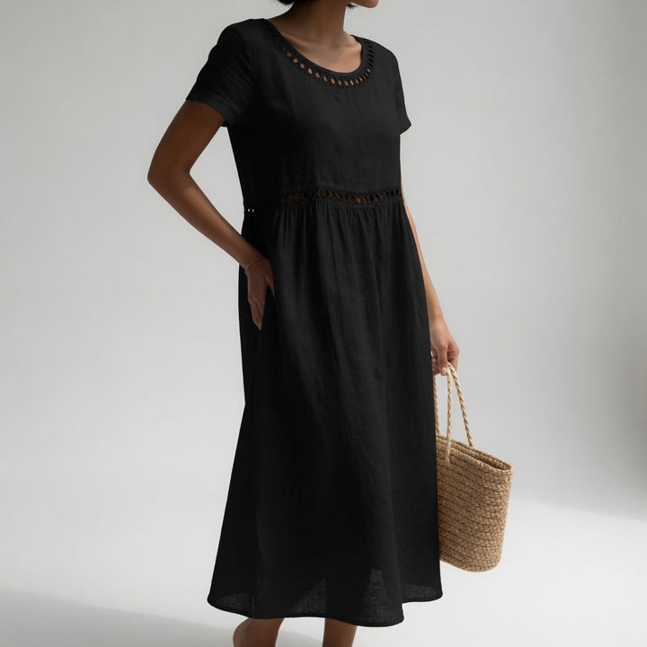 Kyra – Midikleid aus Leinenmischgewebe mit Stickerei