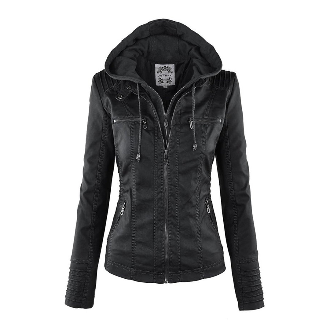 Cecille – Moderne Lederjacke mit Kapuze