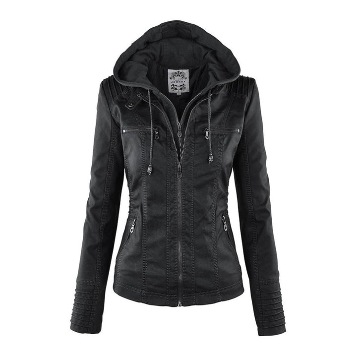Cecille – Moderne Lederjacke mit Kapuze