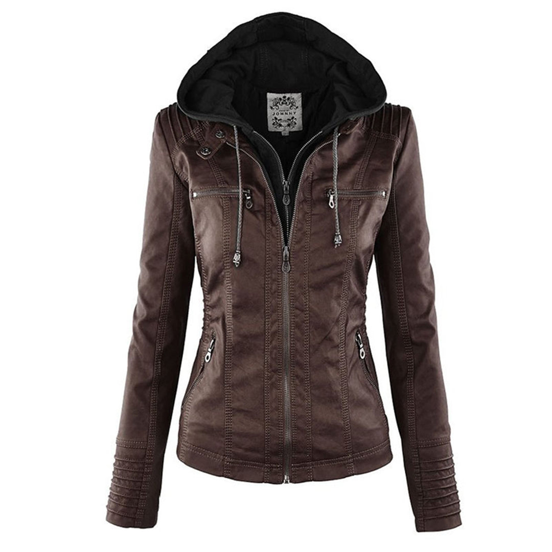 Cecille – Moderne Lederjacke mit Kapuze