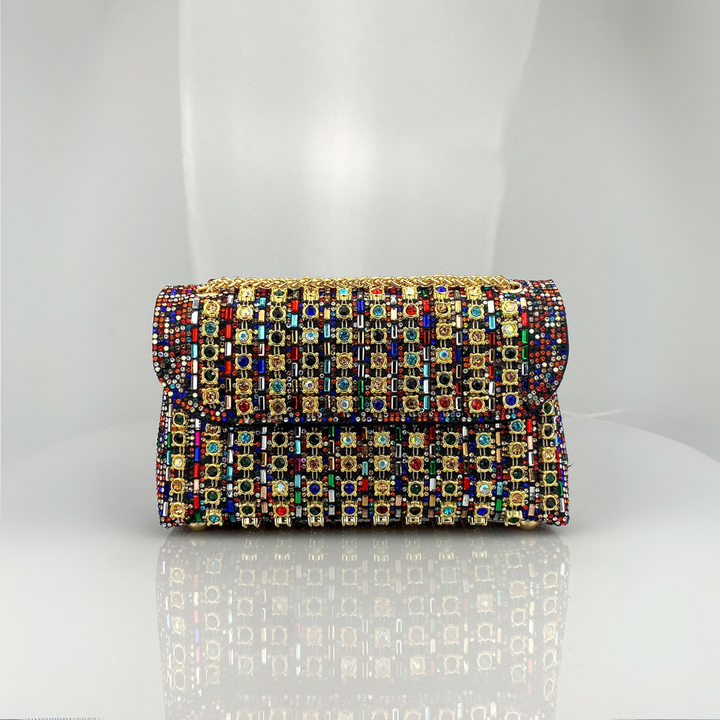 Lenny – Schicke Schultertasche mit Kette und farbigen Diamanten