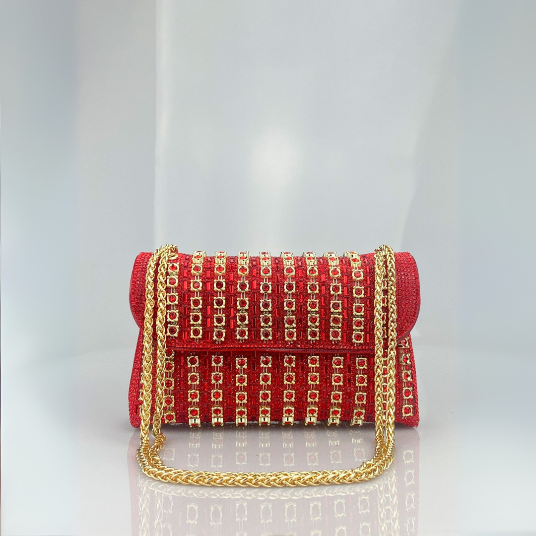 Lenny – Schicke Schultertasche mit Kette und farbigen Diamanten