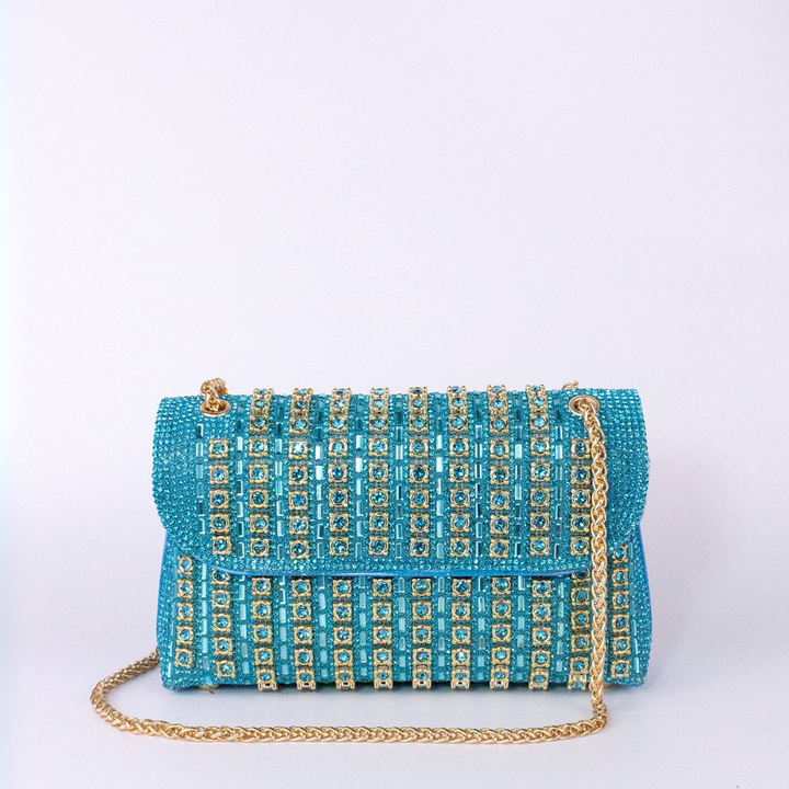 Lenny – Schicke Schultertasche mit Kette und farbigen Diamanten