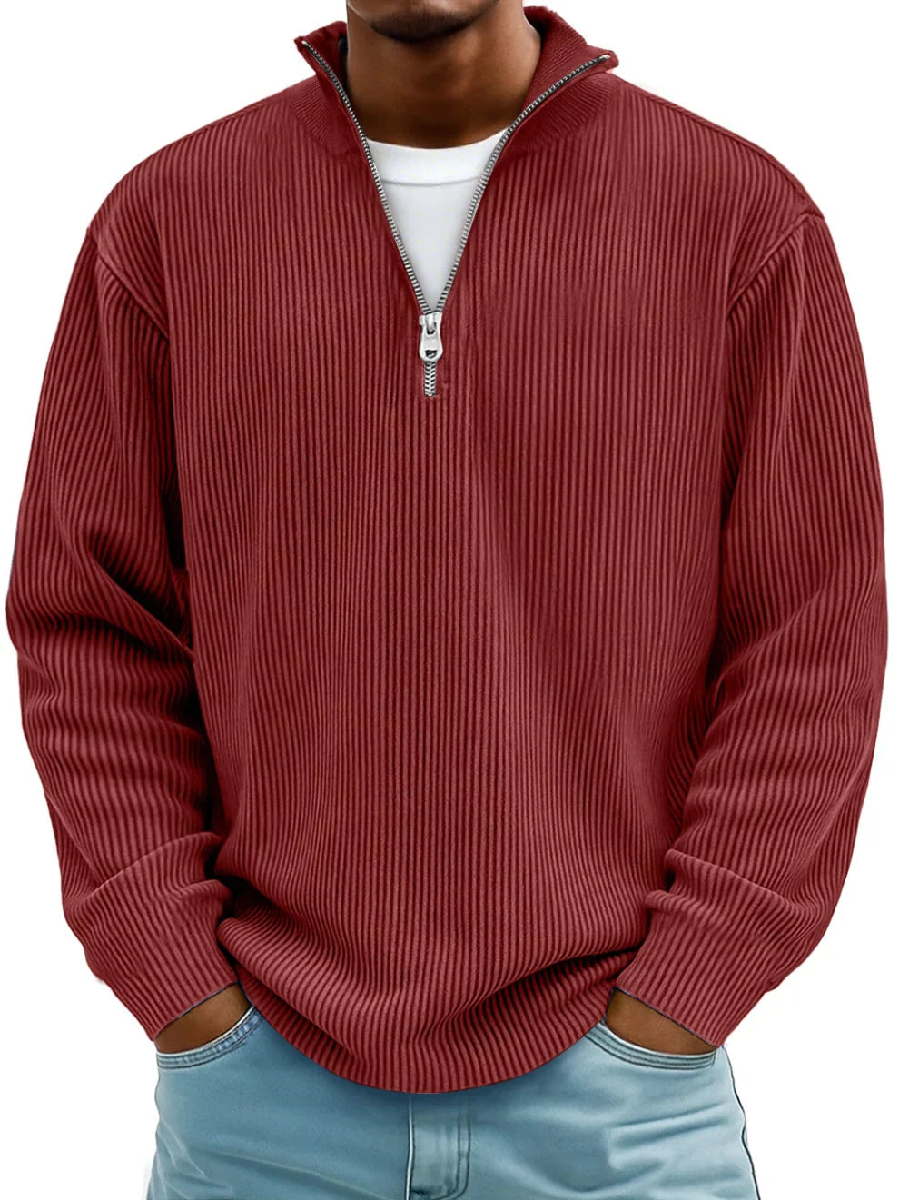 Grayson - Gerippter Pullover mit Reißverschlusskragen