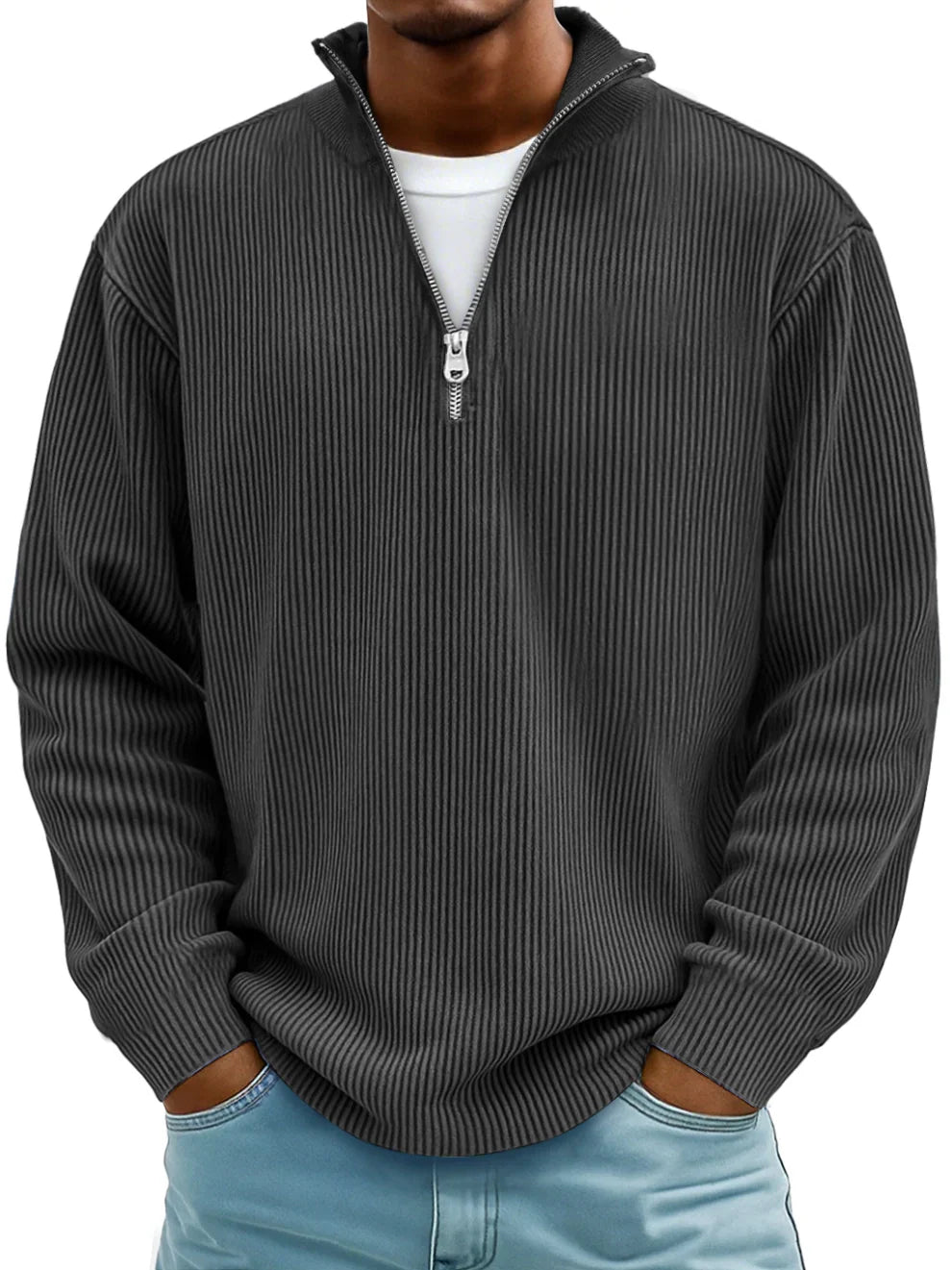Grayson - Gerippter Pullover mit Reißverschlusskragen