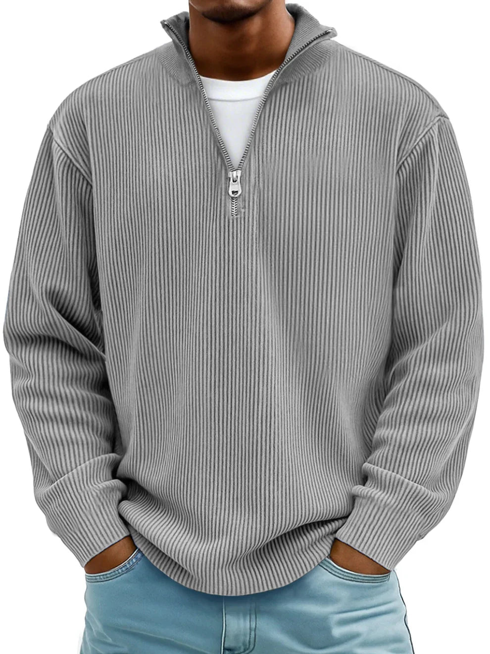 Grayson - Gerippter Pullover mit Reißverschlusskragen