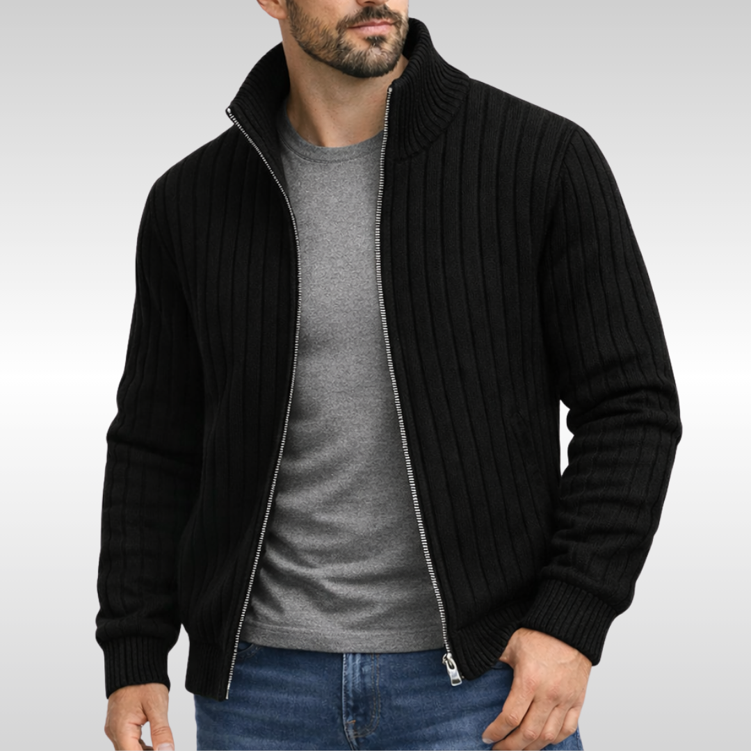 Richie – Klassische gerippte Zip-Strickjacke