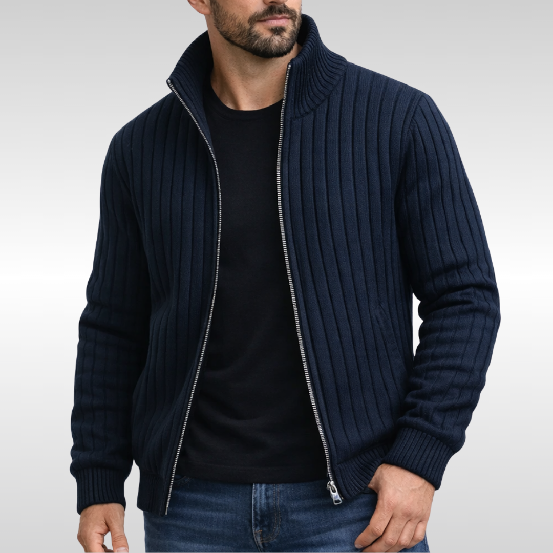 Richie – Klassische gerippte Zip-Strickjacke