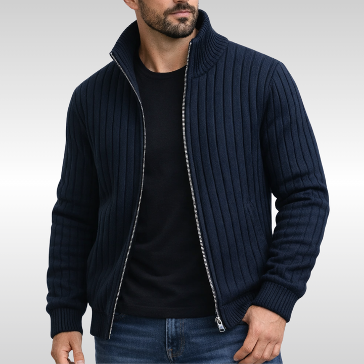 Richie – Klassische gerippte Zip-Strickjacke