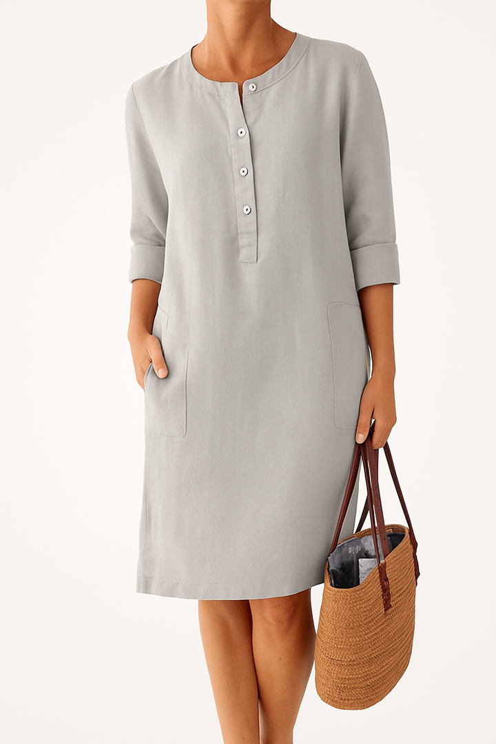 Lena – Langarm-Leinenkleid